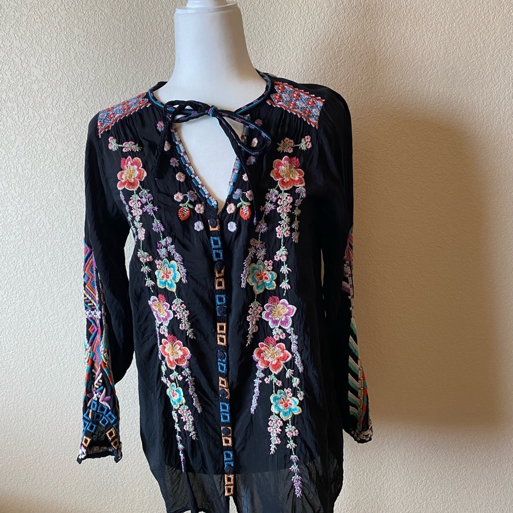 Embroidered Black Floral Women's Top